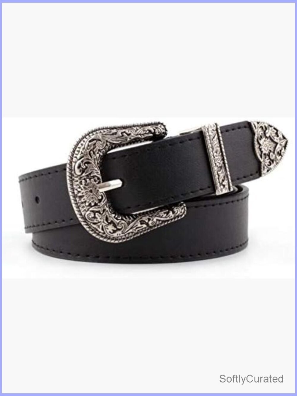 Vintage Western Cowboy Belt with Engraved Buckle for Jeans